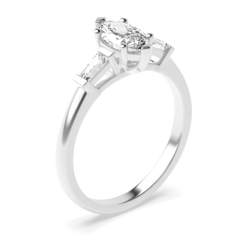 3 Prong Marquise/Baguette Classic Set Three Stone Diamond Ring