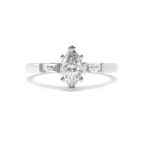 3 Prong Marquise/Baguette Classic Set Three Stone Diamond Ring