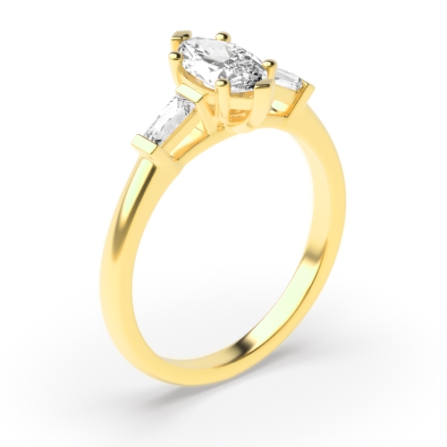 3 Prong Marquise/Baguette Yellow Gold Classic set Engagement Rings