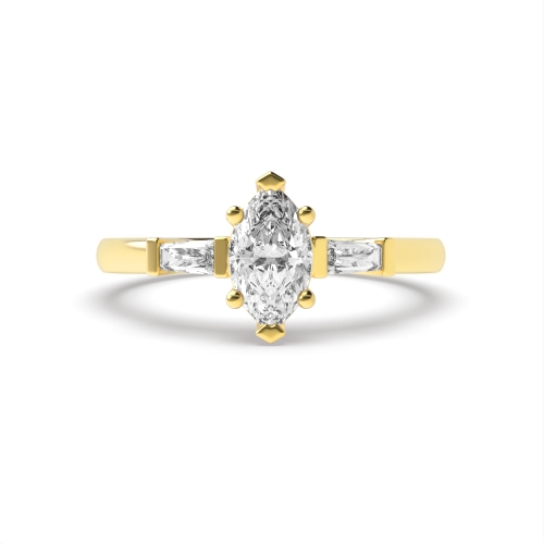 3 Prong Marquise/Baguette Yellow Gold Classic set Engagement Rings
