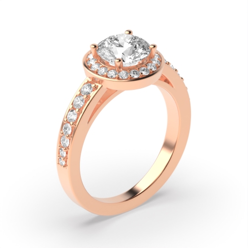 4 Prong Round Rose Gold Thick shank Halo Engagement Rings
