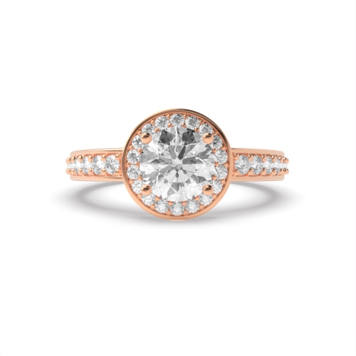 4 Prong Round Rose Gold Thick shank Halo Engagement Rings