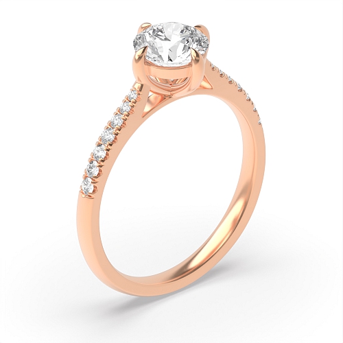 4 Prong Round Rose Gold Nwes claws tappering shoulder open set Engagement Rings