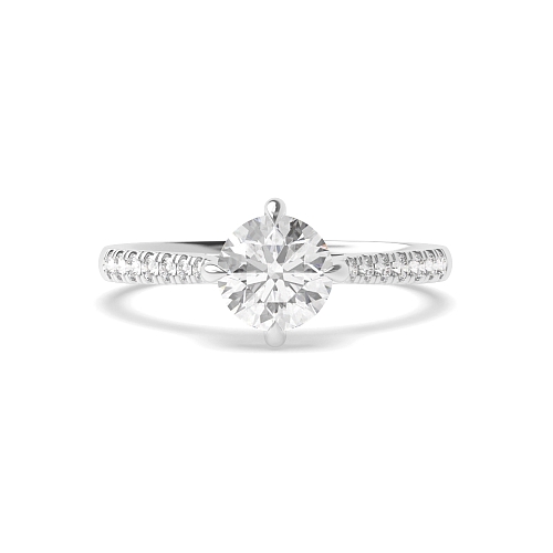 4 Prong Round Silver Nwes claws tappering shoulder open set Side Stone Engagement Rings