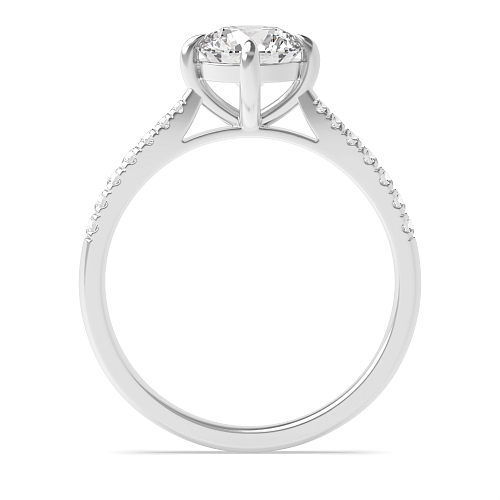 4 Prong Round Silver Nwes claws tappering shoulder open set Side Stone Engagement Rings