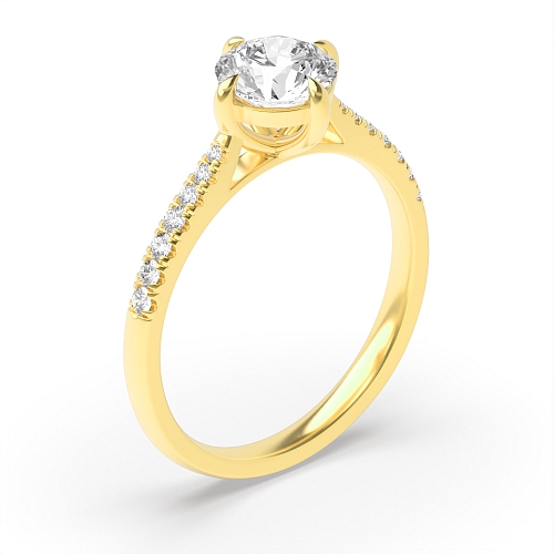 4 Prong Round Yellow Gold Nwes claws tappering shoulder open set Engagement Rings