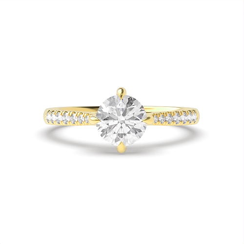 4 Prong Round Yellow Gold Nwes claws tappering shoulder open set Engagement Rings
