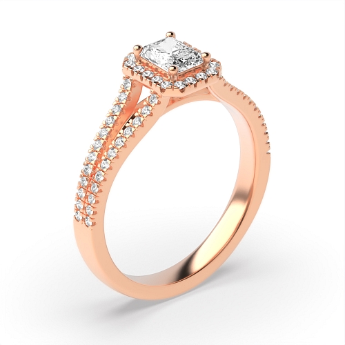 Radiant Rose Gold Split shoulder Halo Engagement Rings