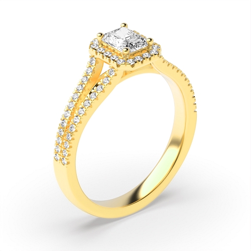 Radiant Yellow Gold Split shoulder Engagement Rings