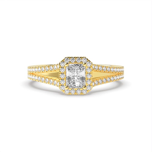 Radiant Yellow Gold Split shoulder Engagement Rings