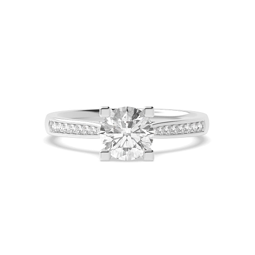 4 Prong Round Silver Box claw Side Stone Engagement Rings