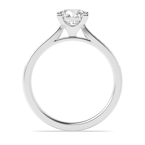 4 Prong Round Silver Box claw Side Stone Engagement Rings