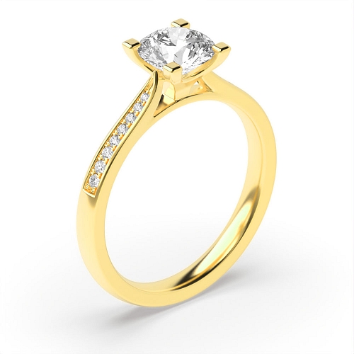 4 Prong Round Yellow Gold Box claw Engagement Rings