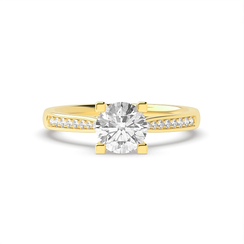 4 Prong Round Yellow Gold Box claw Engagement Rings