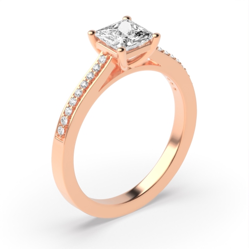 Delicate Princess Shape Pave Setting Shoulder Diamond Engagement Ring