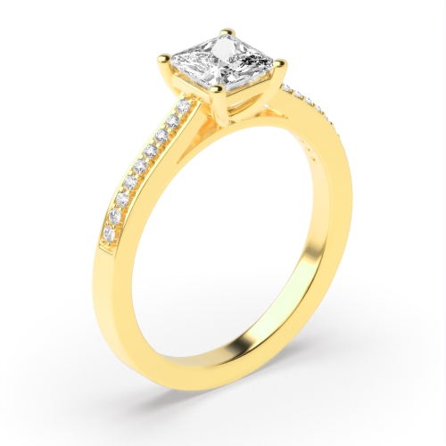 Delicate Princess Shape Pave Setting Shoulder Diamond Engagement Ring