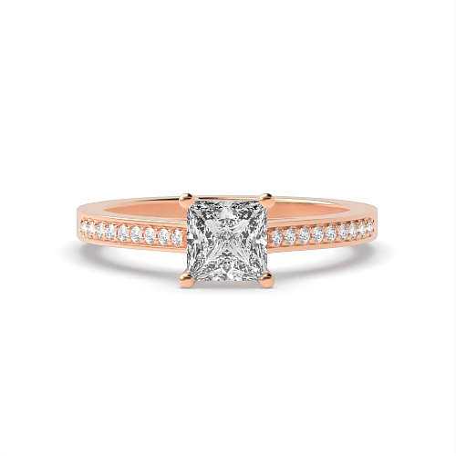 4 Prong Princess Rose Gold Delicate shoulder Engagement Rings
