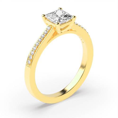 4 Prong Princess Yellow Gold Delicate shoulder Engagement Rings