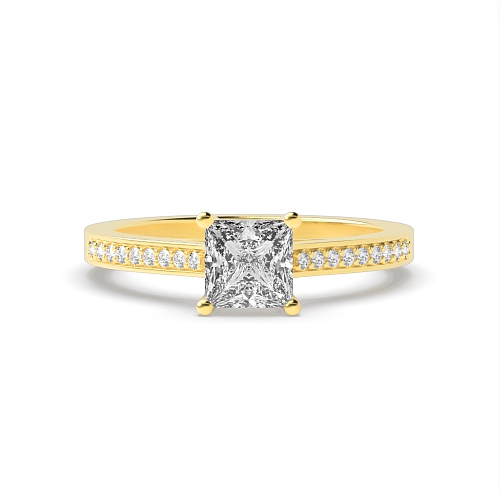 4 Prong Princess Yellow Gold Delicate shoulder Engagement Rings