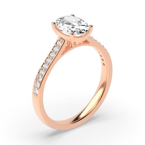 Oval Rose Gold Delicate Pave setting Shoulder Engagement Rings