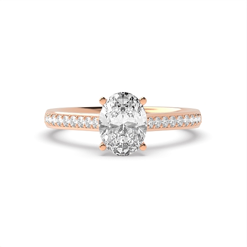 Oval Rose Gold Delicate Pave setting Shoulder Engagement Rings