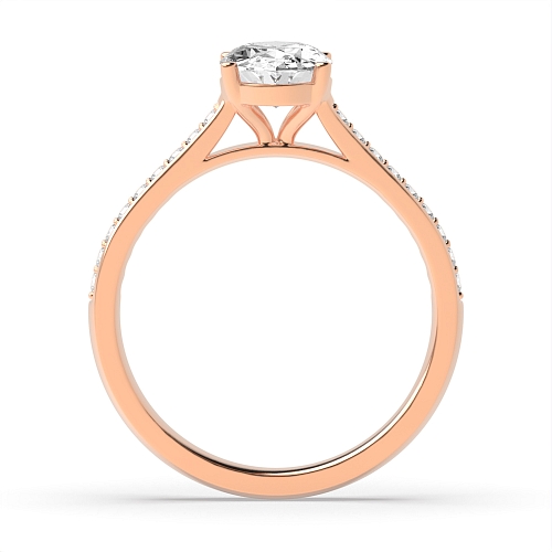 Oval Rose Gold Delicate Pave setting Shoulder Engagement Rings
