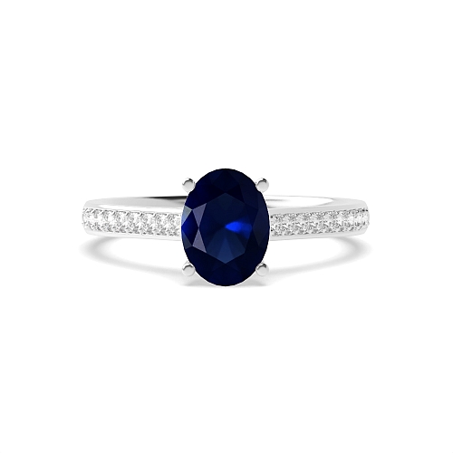 Oval Delicate Pave setting Shoulder Blue Sapphire Engagement Rings