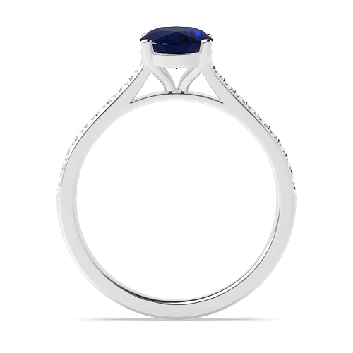 Oval Delicate Pave setting Shoulder Blue Sapphire Engagement Rings