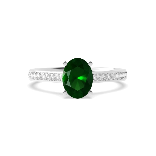 4 Prong Oval Delicate Pave setting Shoulder Emerald Side Stone Engagement Rings