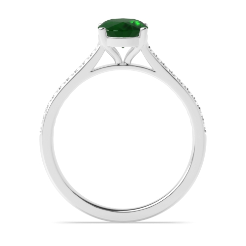 4 Prong Oval Delicate Pave setting Shoulder Emerald Side Stone Engagement Rings