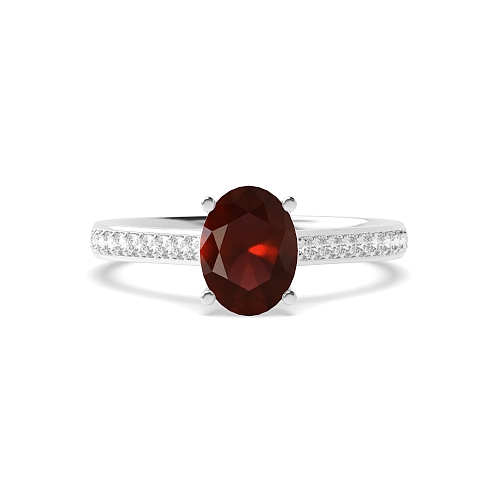 Oval Delicate Pave setting Shoulder Garnet Engagement Rings