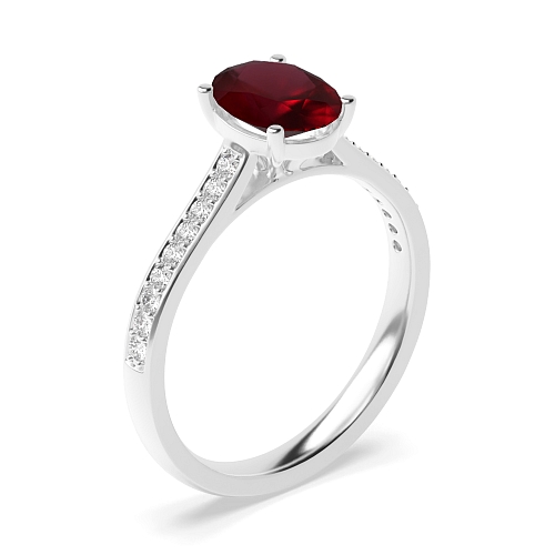 Oval Delicate Pave setting Shoulder Ruby Engagement Rings