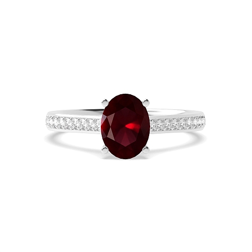 Oval Delicate Pave setting Shoulder Ruby Engagement Rings