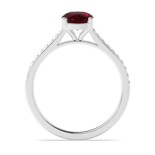 Oval Delicate Pave setting Shoulder Ruby Engagement Rings