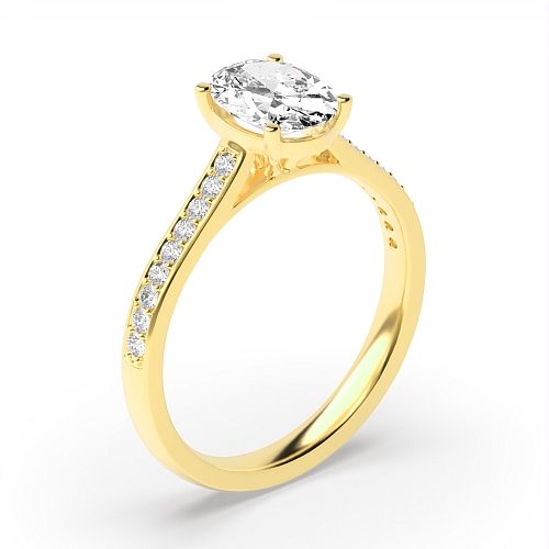 Oval Yellow Gold Delicate Pave setting Shoulder Engagement Rings
