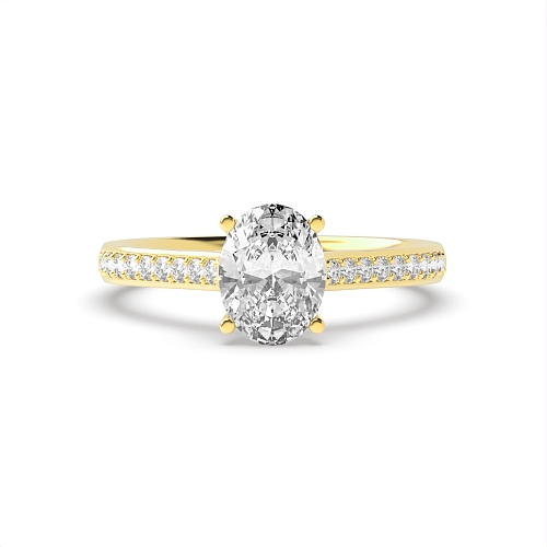 Oval Yellow Gold Delicate Pave setting Shoulder Engagement Rings