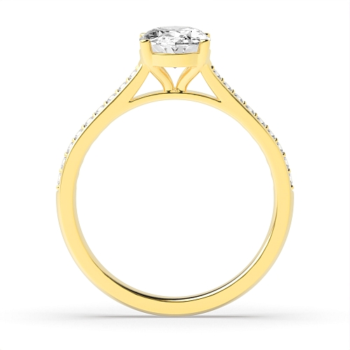 Oval Yellow Gold Delicate Pave setting Shoulder Engagement Rings
