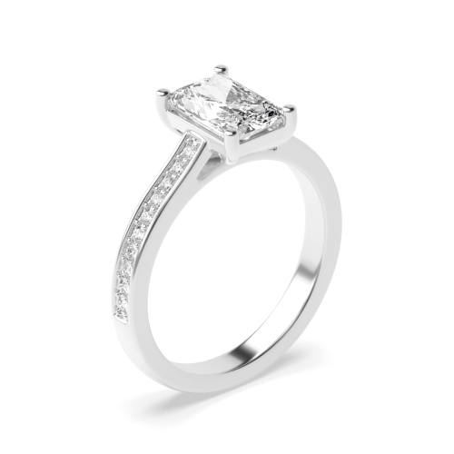 Delicate Radiant Shape Pave Setting Shoulder Diamond Engagement Ring