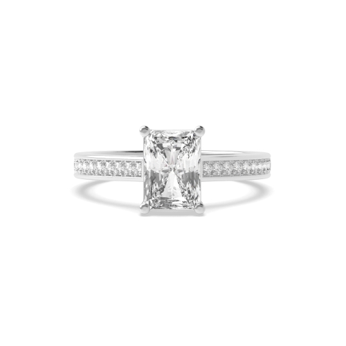 4 Prong Radiant Delicate Shoulder Side Stone Engagement Ring