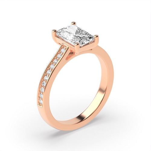 4 Prong Radiant Rose Gold Delicate shoulder Side Stone Engagement Rings