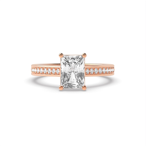 4 Prong Radiant Rose Gold Delicate shoulder Side Stone Engagement Rings