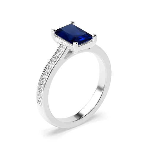 4 Prong Radiant Delicate shoulder Blue Sapphire Engagement Rings
