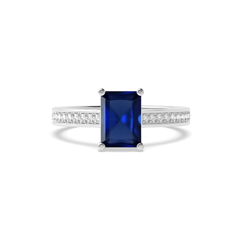 4 Prong Radiant Delicate shoulder Blue Sapphire Engagement Rings