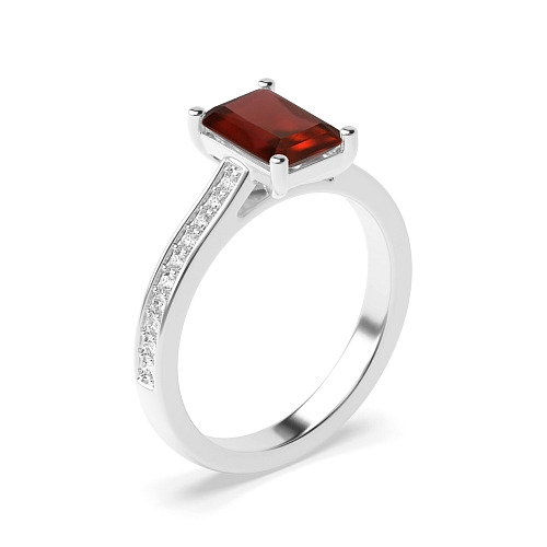 4 Prong Radiant Delicate shoulder Garnet Engagement Rings