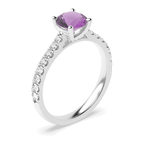 4 Prong Classic pave set Amethyst Engagement Rings