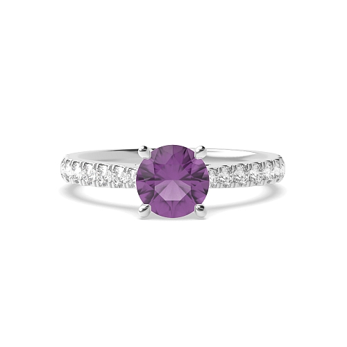 4 Prong Classic pave set Amethyst Engagement Rings