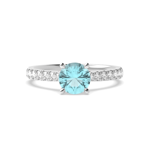 4 Prong Classic pave set Aquamarine Engagement Rings