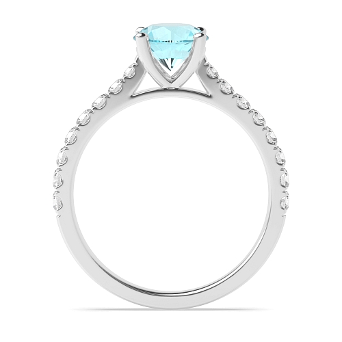 4 Prong Classic pave set Aquamarine Engagement Rings