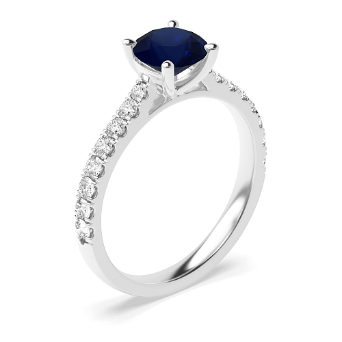 4 Prong Classic pave set Blue Sapphire Engagement Rings