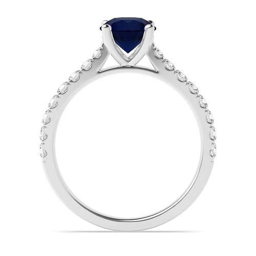 4 Prong Classic pave set Blue Sapphire Engagement Rings